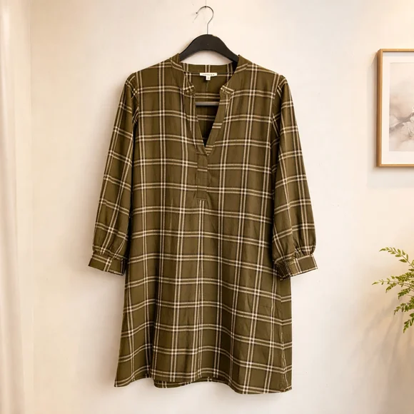 0247 NWOT Size Small **Jodifil** Green Plaid Shirt Dress. - Picture 3 of 14